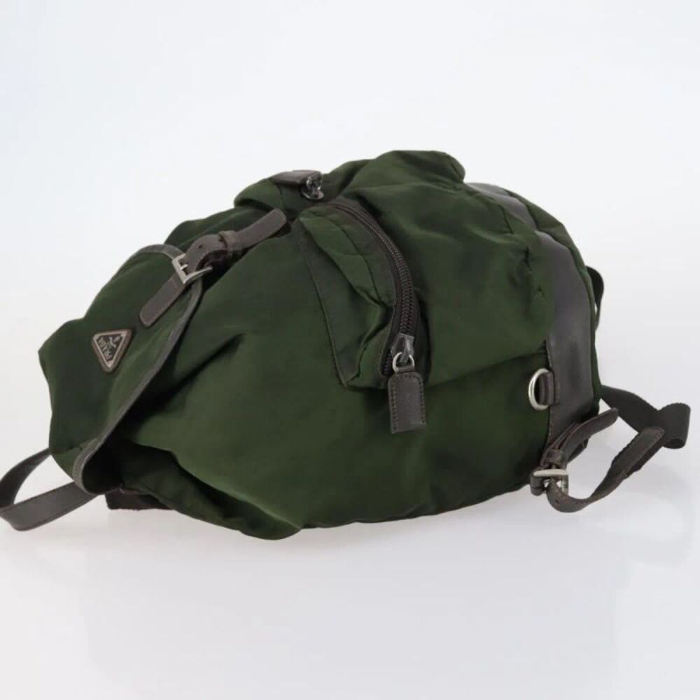 Prada Double Front Pocket Tessuto Khaki Nylon Backpack Bag - Picture 4 of 16